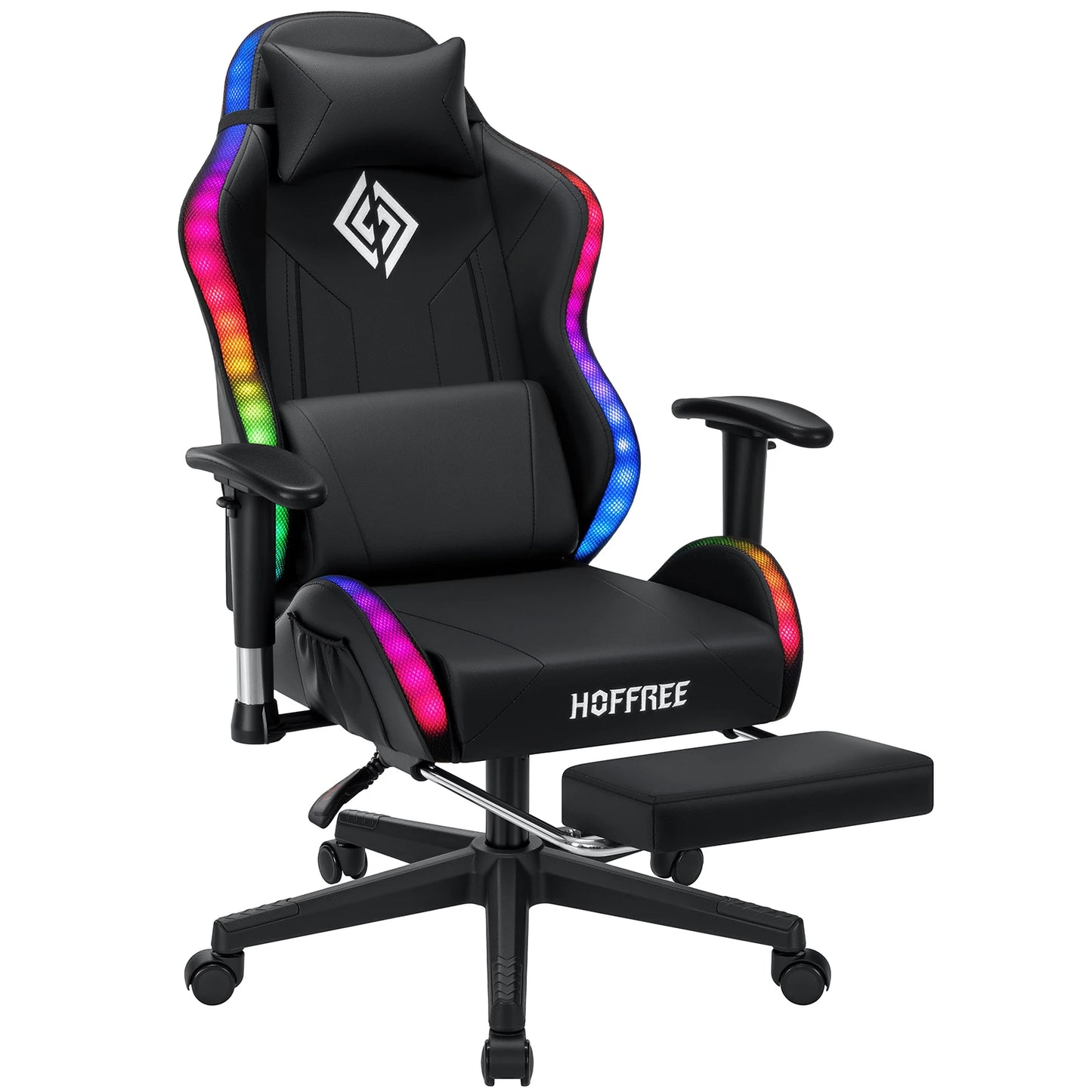 Silla gaming LED para niños de 8-15 años, silla gamer ajustable con iluminación LED, reposapiés y soporte lumbar, silla ergonómica para PC