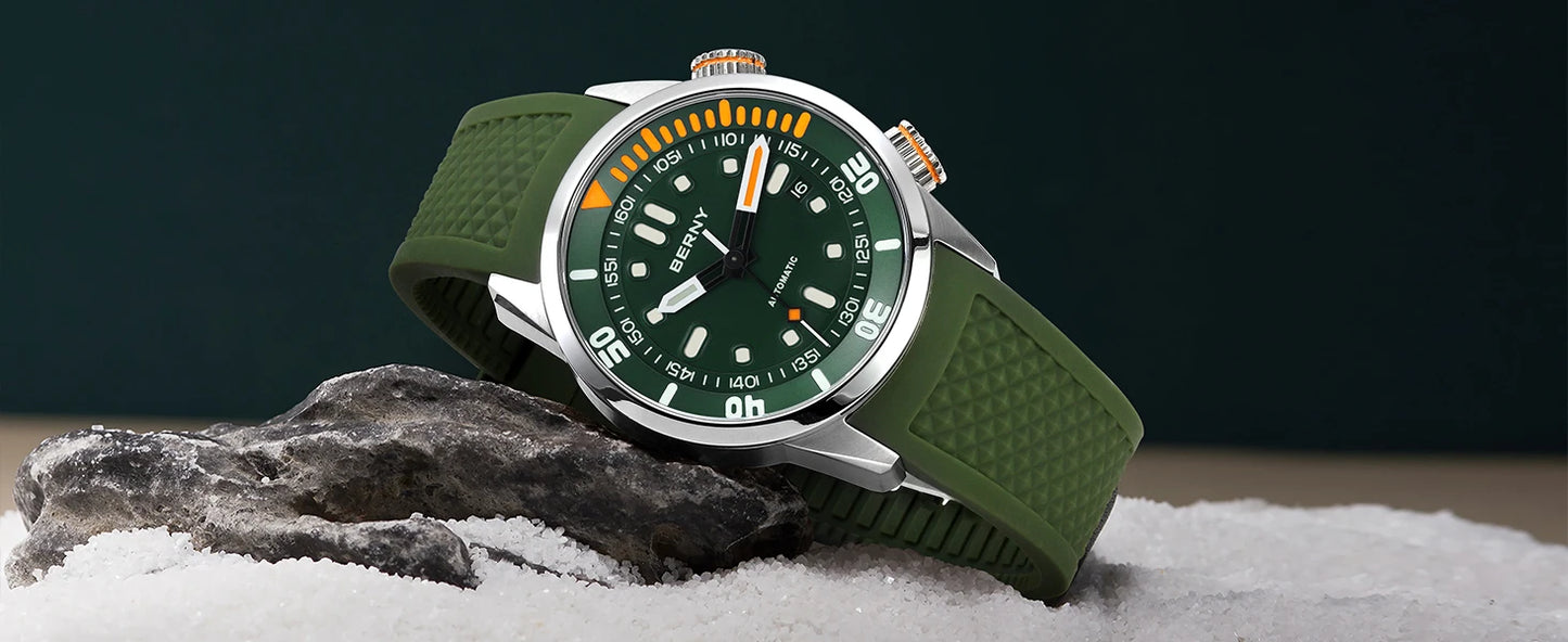 BERNY Automatic Dive Watch for Men Super Luminous 20ATM Diver Wristwatch Original Top Sapphire Swim Sport Mechanical Male Watch