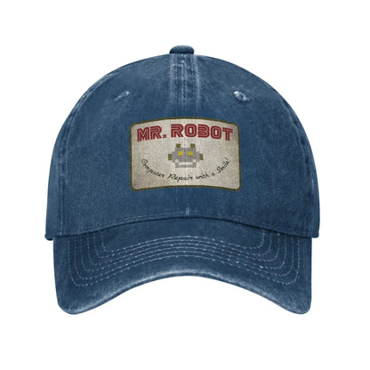 Dator med Sourires Anime Rolig Mr Robot Anpassad Retro Cowboy Tvättad basebollkeps för män Denim solhatt Hip Hop-keps