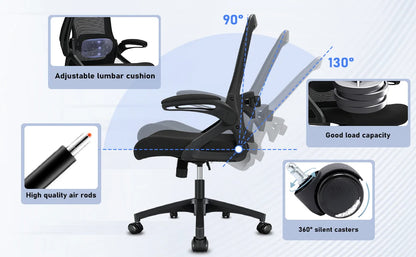 Milacyee Ergonomic Office Chair with Lumbar Support, Adjustable Desk Chair, 90° Flip-Up Armrest, Height Adjustable Mesh Executive Chair