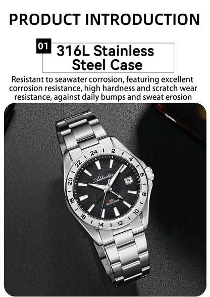 ADDIESDIVE GMT Men Quartz Watch Sapphire Crystal Swiss Ronda 515-24H Dual Time BGW9 Super Luminous 20Bar Waterproof Diver Watch