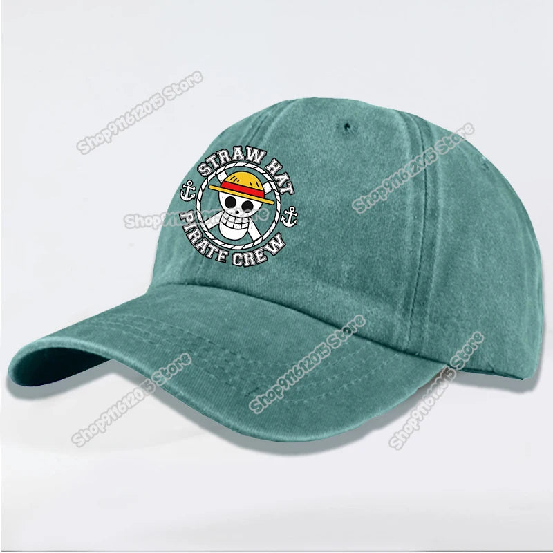 One Piece Men Washed Baseball Cap Unisex Retro Hip-hop Peak Caps Anime Luffy Male Outdoor Trucker Hat Travel Sunscreen Sunhat