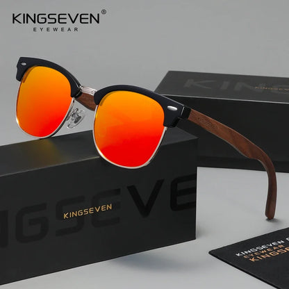 KINGSEVEN Fashion Black Walnut Wooden Sunglasses Women Men Polarized Vintage UV400 Travel Eyewear W5516