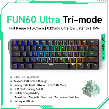 Teclado gaming mecánico Akko MonsGeek FUN60 Ultra con interruptores magnéticos 60%, Rapid Trigger, 8K HE/TMR, teclado gamer personalizado de aluminio