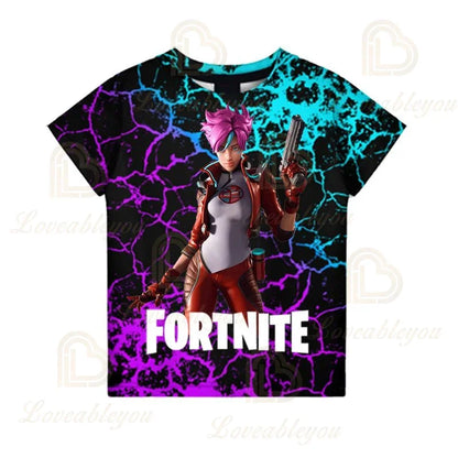 Fortnite T-shirt voor jongens, kindertop voor de zomer, kinderkleding met grappige 3D Battle Royale-gameprint, T-shirt/top voor peutermeisjes