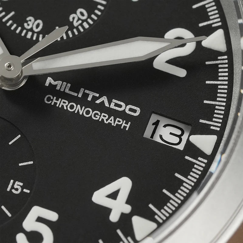 Militado ML1868KF Quartz Watch VK67 Chronograph Movement Military 3 Dial Vintage Watch 100m Waterproof Sapphire Crystal Watches
