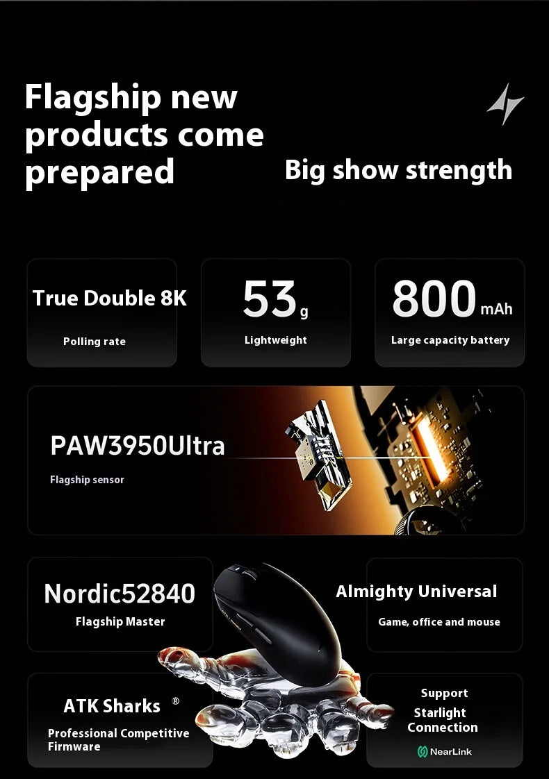 ATK A9 Ultra Wireless Gaming Mouse Tri Mode 8K 53g Lightweight A9/A9 SE/A9 Plus/A9 Pro Gaming Mouse E-sports PC Customized Gift