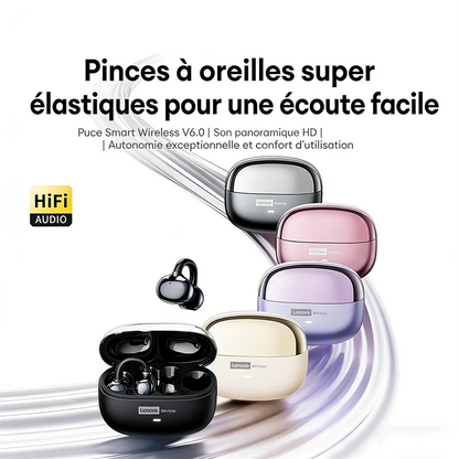 Auriculares Lenovo LE302 inalámbricos Bluetooth 6.0, batería de larga duración, clip deportivo para la oreja, estéreo HIFI con cancelación de ruido