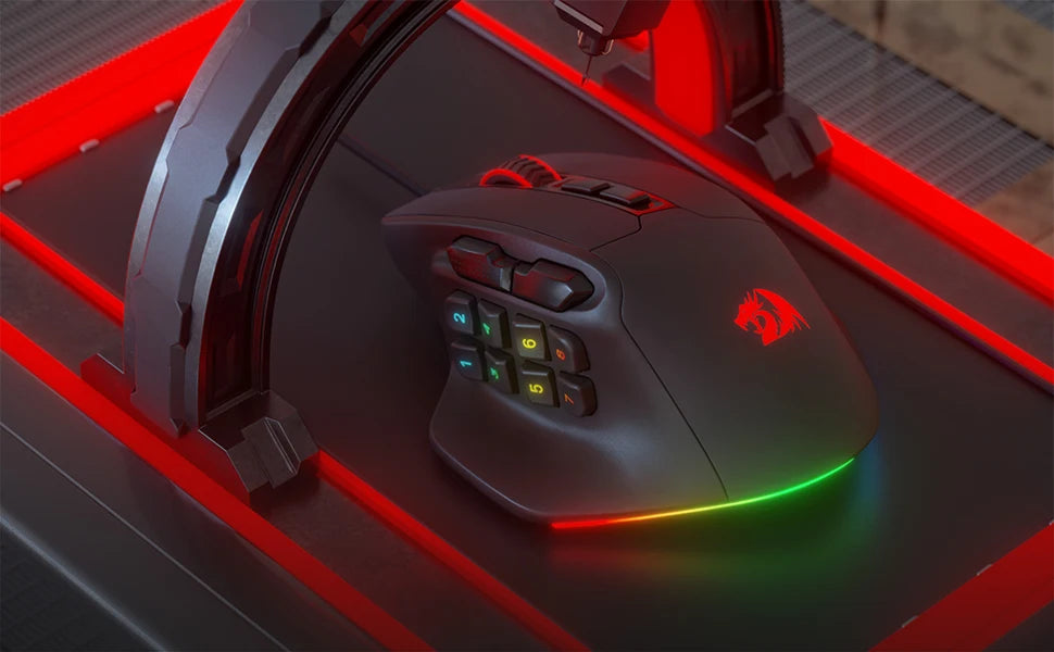 Rato Gaming MMO Redragon M811 Aatrox, 15 Botões Programáveis, Rato Gamer RGB com Fio e Design Ergonómico de Pegada Natural