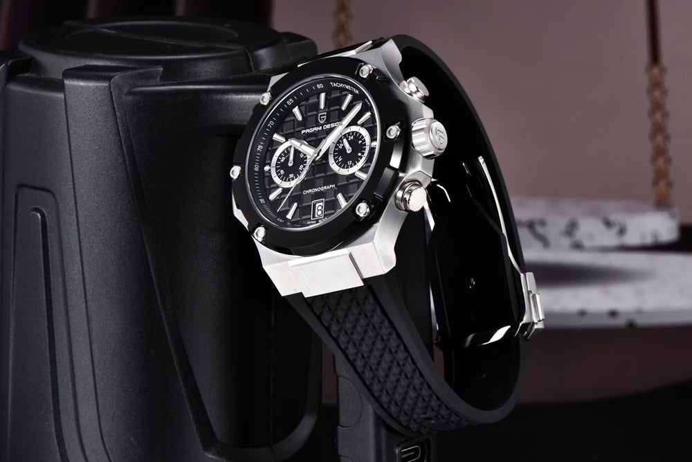 Montres à quartz pour hommes PAGANI DESIGN– Chronographe sportif de luxe, étanche, doté d'aiguilles luminescentes et d'un verre saphir avec traitement antireflet
