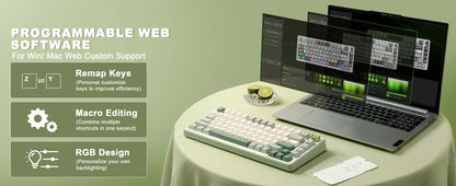 YUNZII B75 PRO Green Mechanical Gaming Keyboard, Gasket 75 Knob RGB Keyboard, BT/Wired/Wireless Hot-Swap Custom Creamy Keyboard
