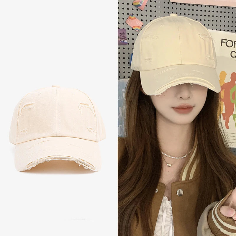 Gorra de pico de pato con ala curvada, versátil, de estilo hip-hop, con personalidad retro y efecto desgastado, para hombre y mujer, nueva colección primavera-verano