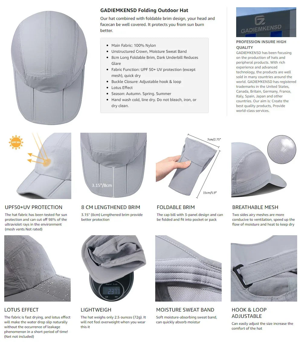 GADIEMKENSD Lightweight Running Cap Sun Hat for Trekking Hiking Quick Dry Breathable Outdoor Sports Unisex