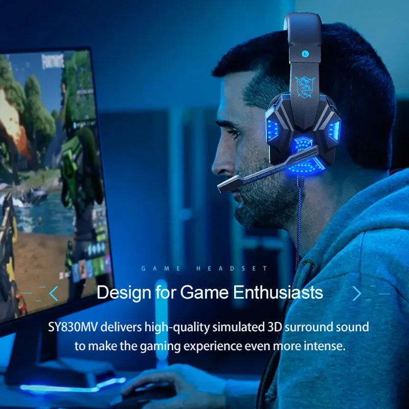 HOMEFISH SY830MV RGB Gaming Headset with Microphone – Wired Over-Ear Gaming Headphones for PC, PS5, Xbox & Nintendo Switch, Lightweight Esports Headset with 3D Surround Sound