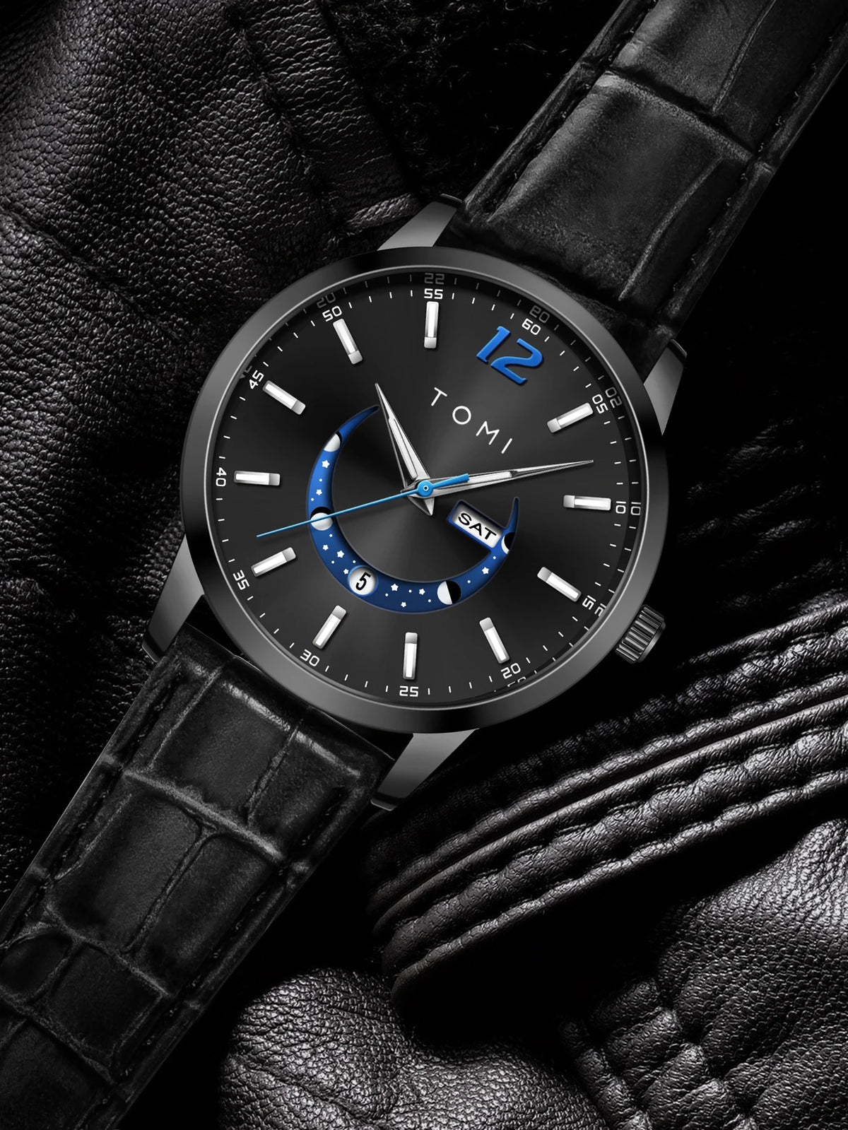 Montre à quartz TOMI, style business et élégant, avec bracelet en cuir, boîtier en alliage et cadran à aiguilles – Design haut de gamme, idée cadeau pour homme