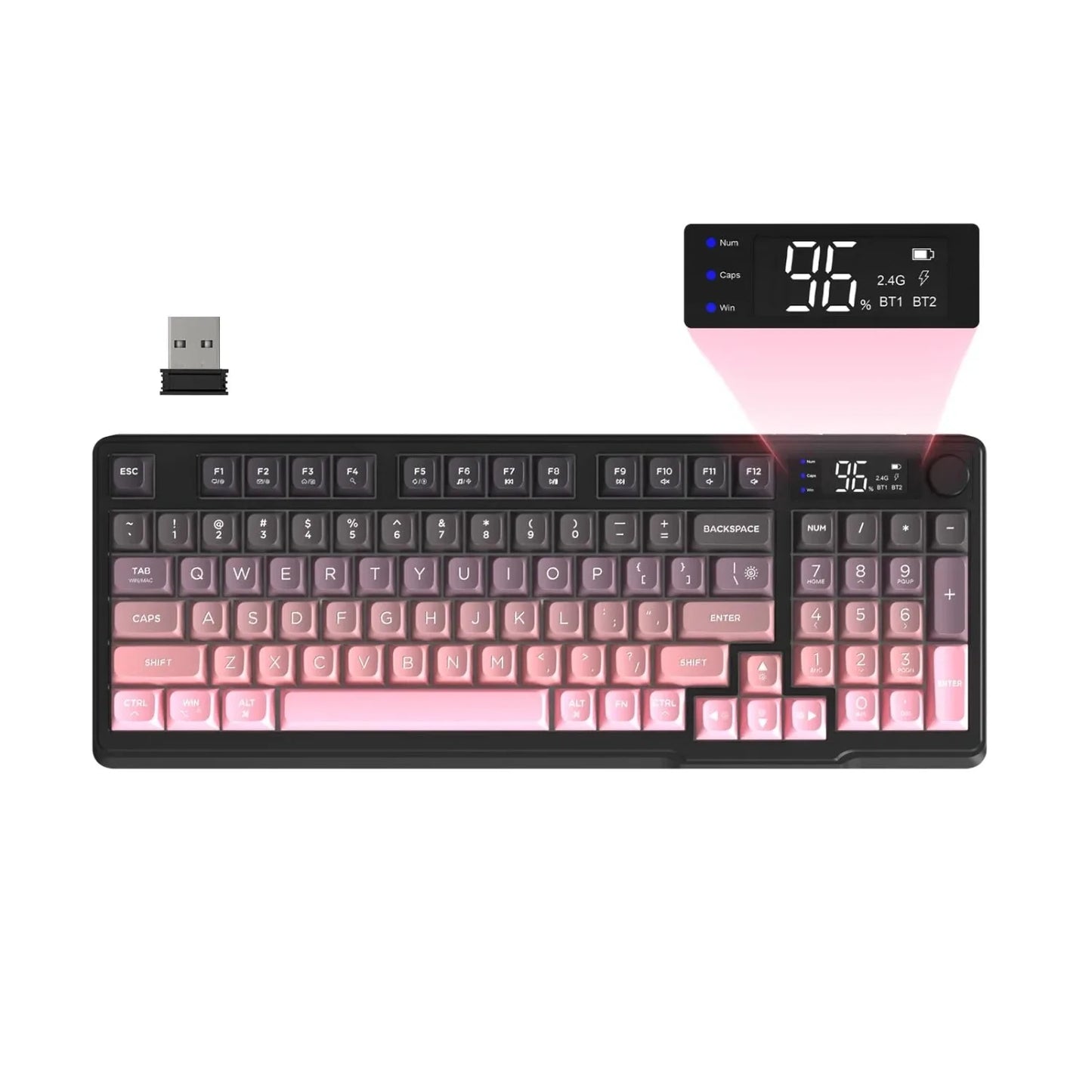 FREEWOLF M96 Wireless Keyboard Knob Control BT/2.4g/Wired,RGB LED Backlight Display,Pbt Keycap,3000mA Battery for PC/Laptop