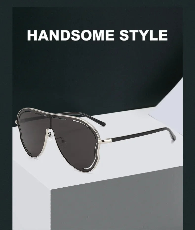 Oversized One-Piece Pilot Sunglasses Women Big Frame Luxury Brand Butterfly Shaped Sun Glasses For Ladies Shield Eyewear Shades