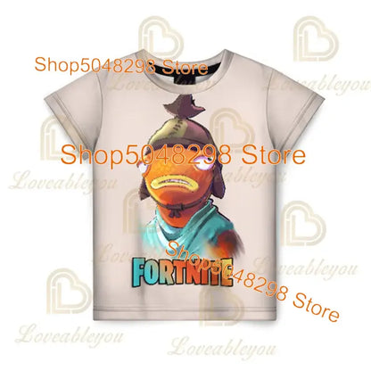 Детска тениска Cartoon Fortnite New Summer с 3D принт за момчета и момичета, streetwear дрехи за възрастни и деца, забавна тениска с обло деколте