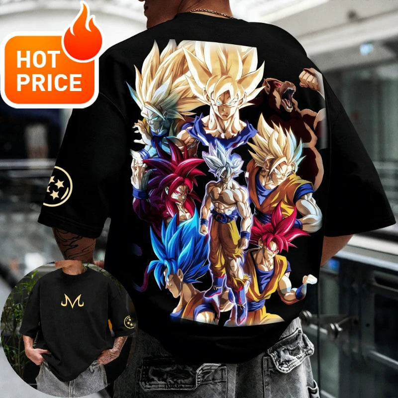 2026 Sommer Dragon Ball T-Shirt 100% Baumwolle Goku All Forms Print Oversized Gym Streetwear Unisex Retro-Tee für Erwachsene und Kinder