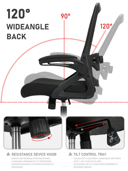 Milacyee Ergonomic Office Chair with Lumbar Support, Adjustable Desk Chair, 90° Flip-Up Armrest, Height Adjustable Mesh Executive Chair