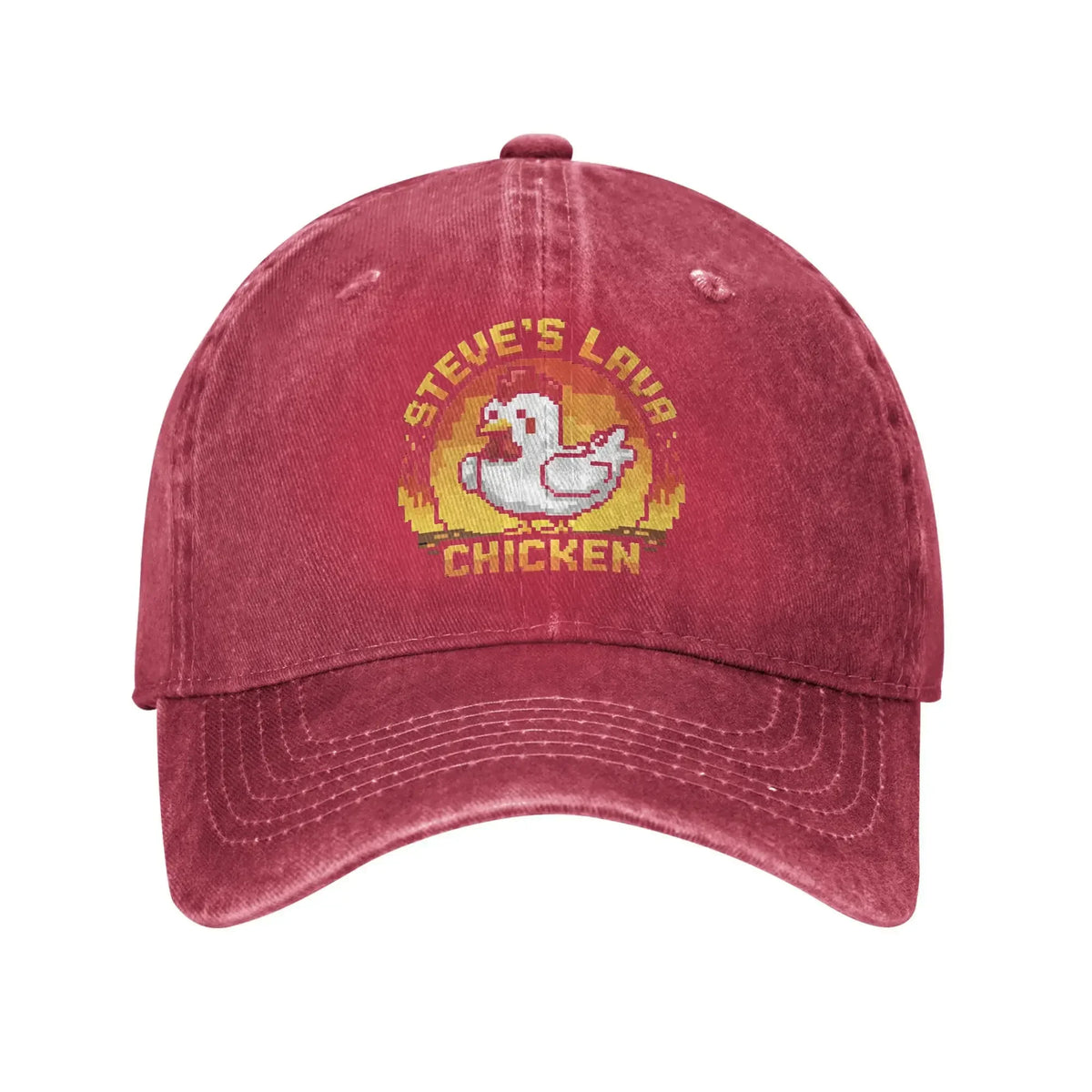 Unisex Chicken Jockey Lava Chicken Print Steves Hat – Modebaseballkasket i distressed-look, vasket, justerbar