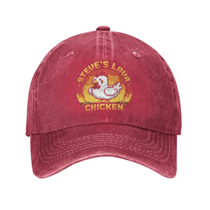 Unisex Chicken Jockey Lava Chicken Print Steves Hat – Modebaseballkasket i distressed-look, vasket, justerbar