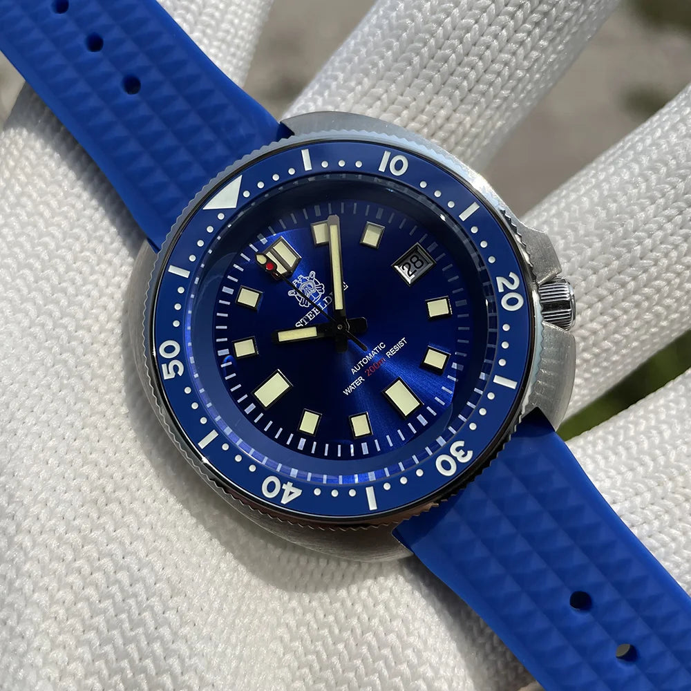 SD1970 Steeldive Brand Sunray Dial Milled Clasp Bracelet 44mm Case 200M Waterproof NH35 Turtle Men Dive Watch with Ceramic Bezel