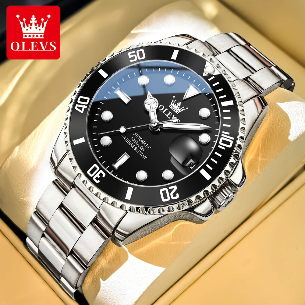 Montre mécanique automatique de luxe pour homme OLEVS 6650 – Étanche, luminescente, bracelet en acier – Montre-bracelet pour homme, style professionnel, grande marque