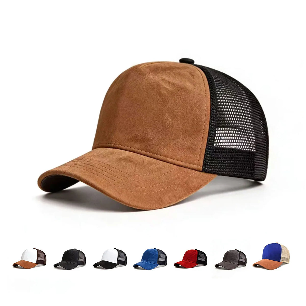 Sommer-Baseballkappe aus Netzstoff für Damen und Herren, einfarbige Wildlederkappe mit Aufnäher, Snapback-Kappe, lässige, atmungsaktive Unisex-Kappe im Street- und Hip-Hop-Stil, Trucker-Kappen