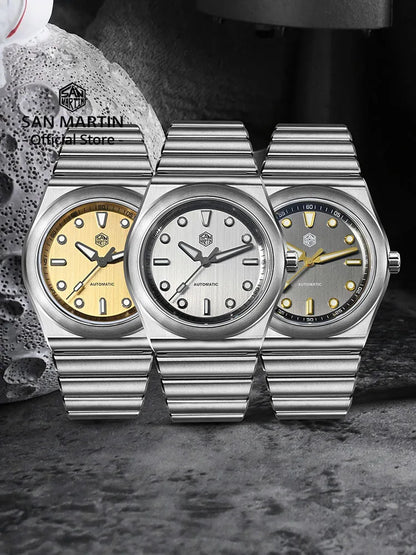 San Martin 40mm Men Sports Watch SS Brushed Dial Integrated Bracelet Miyota 90S5 Original Design Automatic Mechanical SN0149