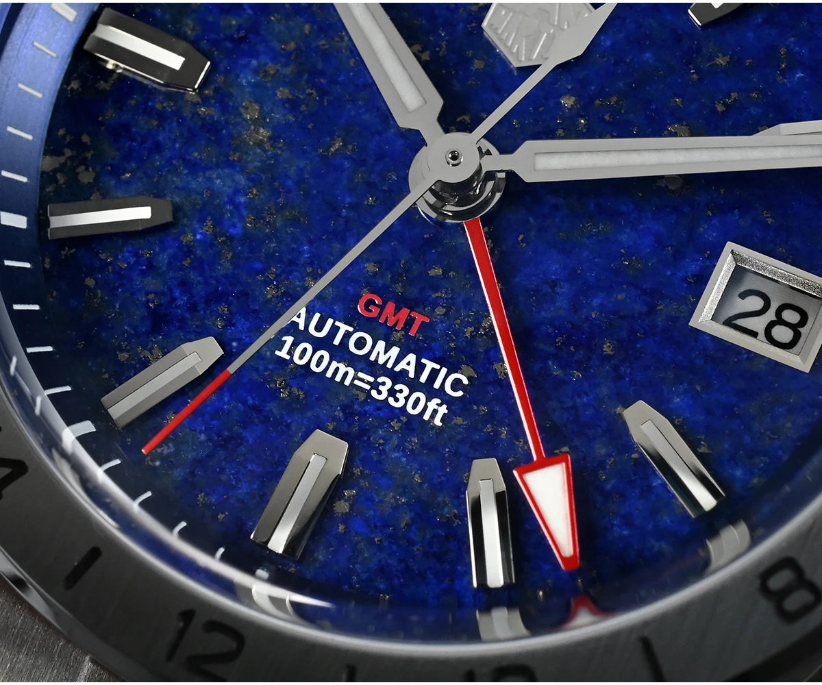 Relógio de Luxo para Homem San Martin 39mm com Mostrador em Pedra Aventurina, NH34 GMT Automático Mecânico, Safira, Impermeável e Luminescente SN0129