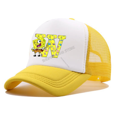 Spongebobs Baseball Cap for Kids Adult Cartoon Letter Mesh Cap Kawaii  Peaked Hat Yellow Summer Cap Girls Boys Accessories Gift