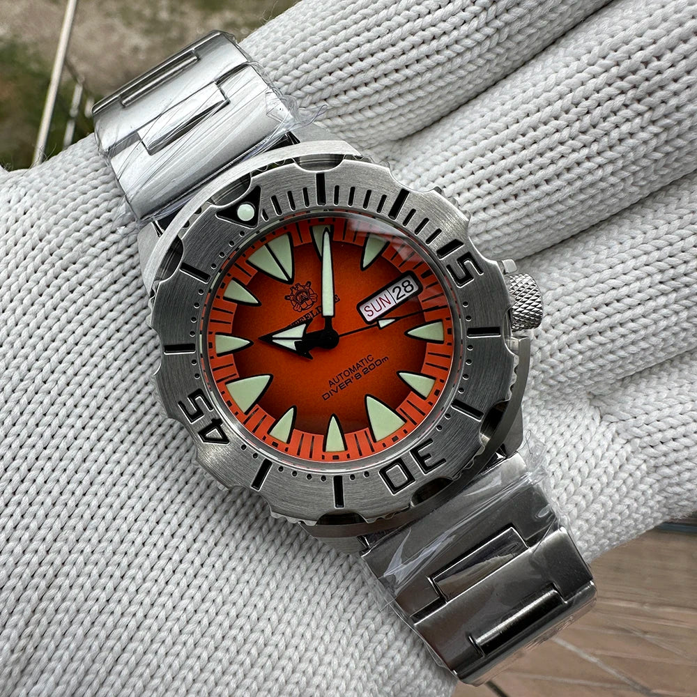 STEELDIVE SD1984 New Arrival 42.2MM M onster 200M Waterproof NH36 Day Function Sapphire Glass Automatic Movement Steel Bracelet