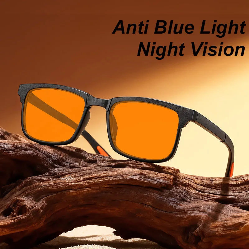 Night Vision Retro Square Women Anti Blue Light Sunglasses UV400 Men Computer Game Anti Radiation Red Orange Sleep Lens Eyewear