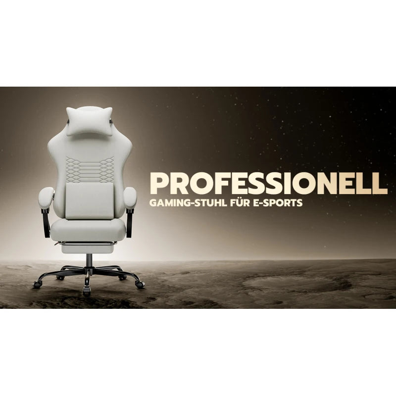 Ergonomic Gaming Chair Fabric Office Chair with Footrest, 360° Swivel Adjustable Desk Chair, Comfortable Racing Style Computer Chair
