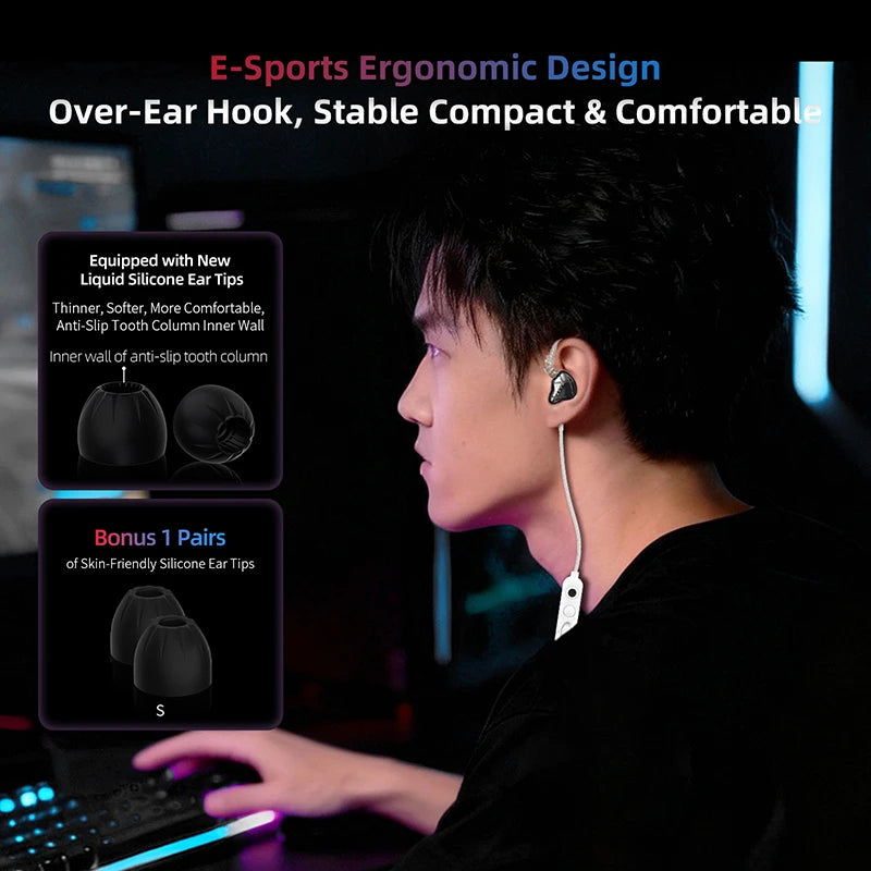 KZ Axas Gaming Earbuds Wired IEM HiFi Bass Headphones with Microphone, FPS Gaming Earphones, KZ Axas In-Ear Monitor Earbuds for PC Mobile & Console Gaming