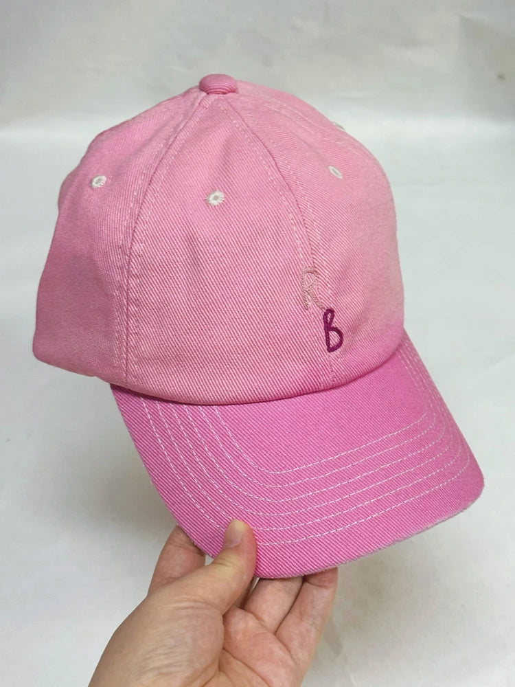 Casual Monogram Cotton Baseball Cap for Men and Women Hand-Dyed Soft Fabric Dad Hat with Hand-Embroidered Letters