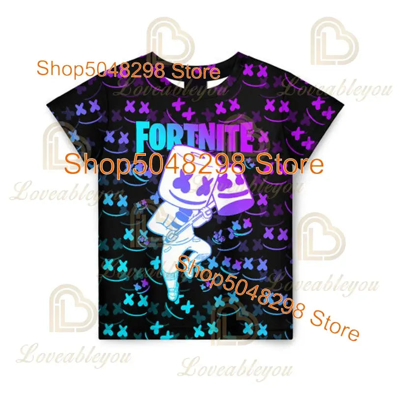 Детска тениска Cartoon Fortnite New Summer с 3D принт за момчета и момичета, streetwear дрехи за възрастни и деца, забавна тениска с обло деколте