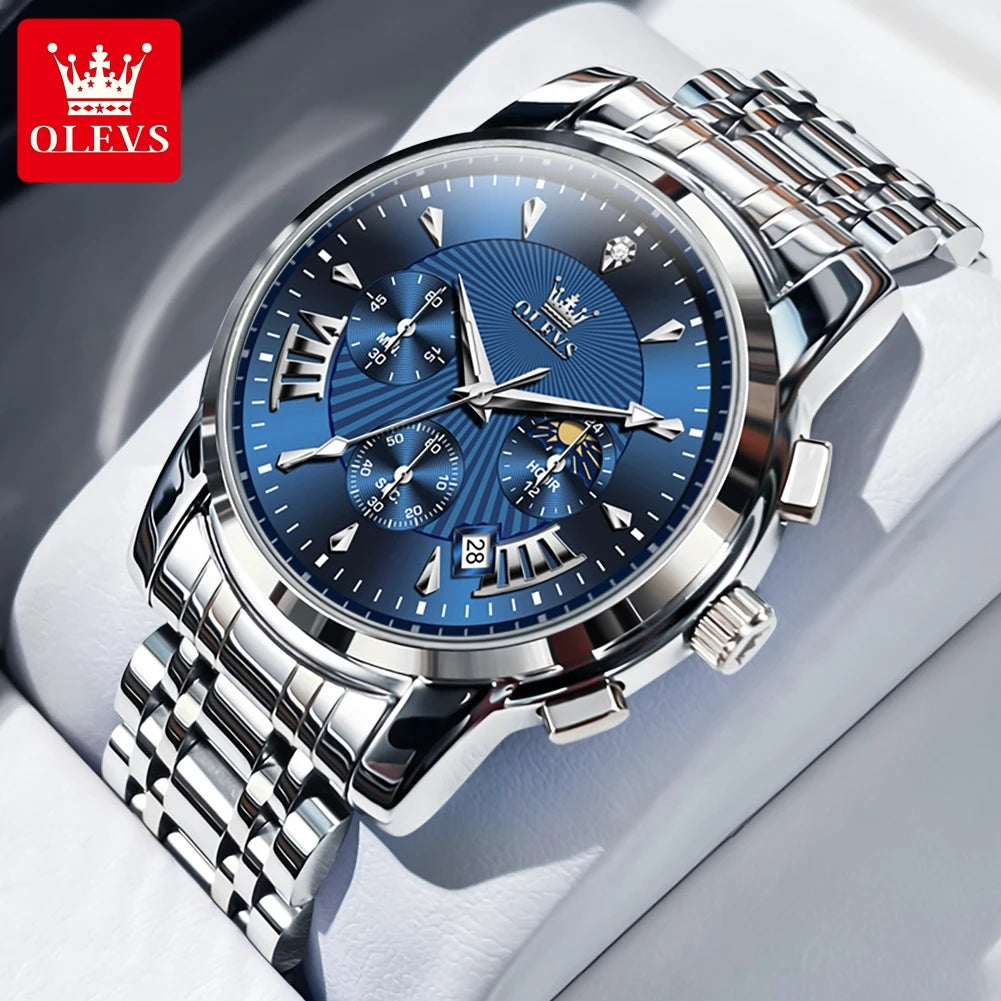 OLEVS Brand Fashion Red Watch For Men Luxury Sport Waterproof Stainless Steel Chronograph Quartz Watches Mens Relogio Masculino