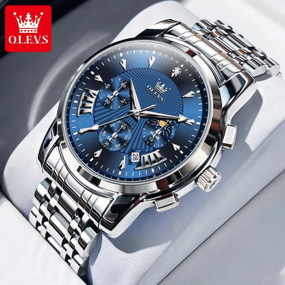 OLEVS Brand Fashion Red Watch For Men Luxury Sport Waterproof Stainless Steel Chronograph Quartz Watches Mens Relogio Masculino