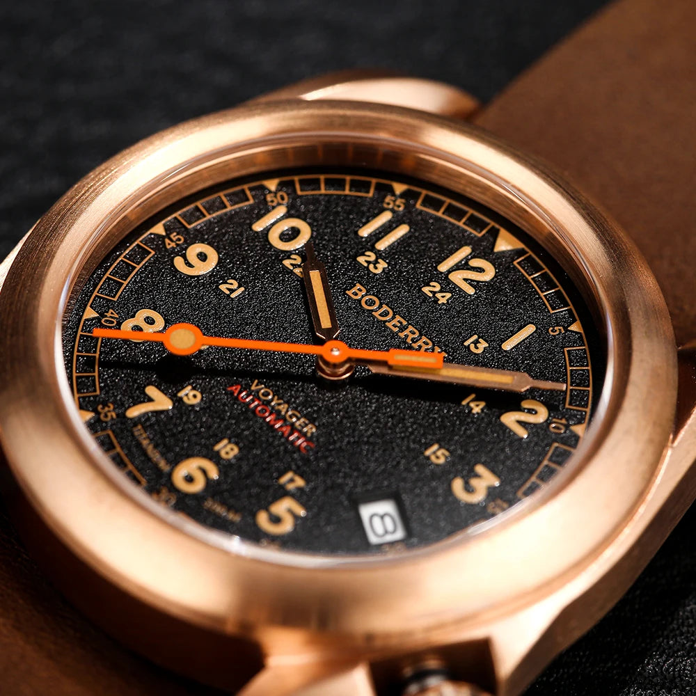 Boderry Field Watches Bronze Case Automatic Mechanical VOYAGER Watch Men's 100M Waterproof Clock Military Top Brand Wristwatch