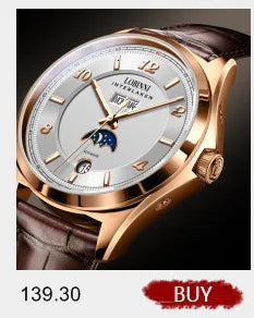Relógio masculino mecânico automático LOBINNI Luxury Brand Switzerland com calendário perpétuo, vidro de safira e mostrador multifunções L13019-8