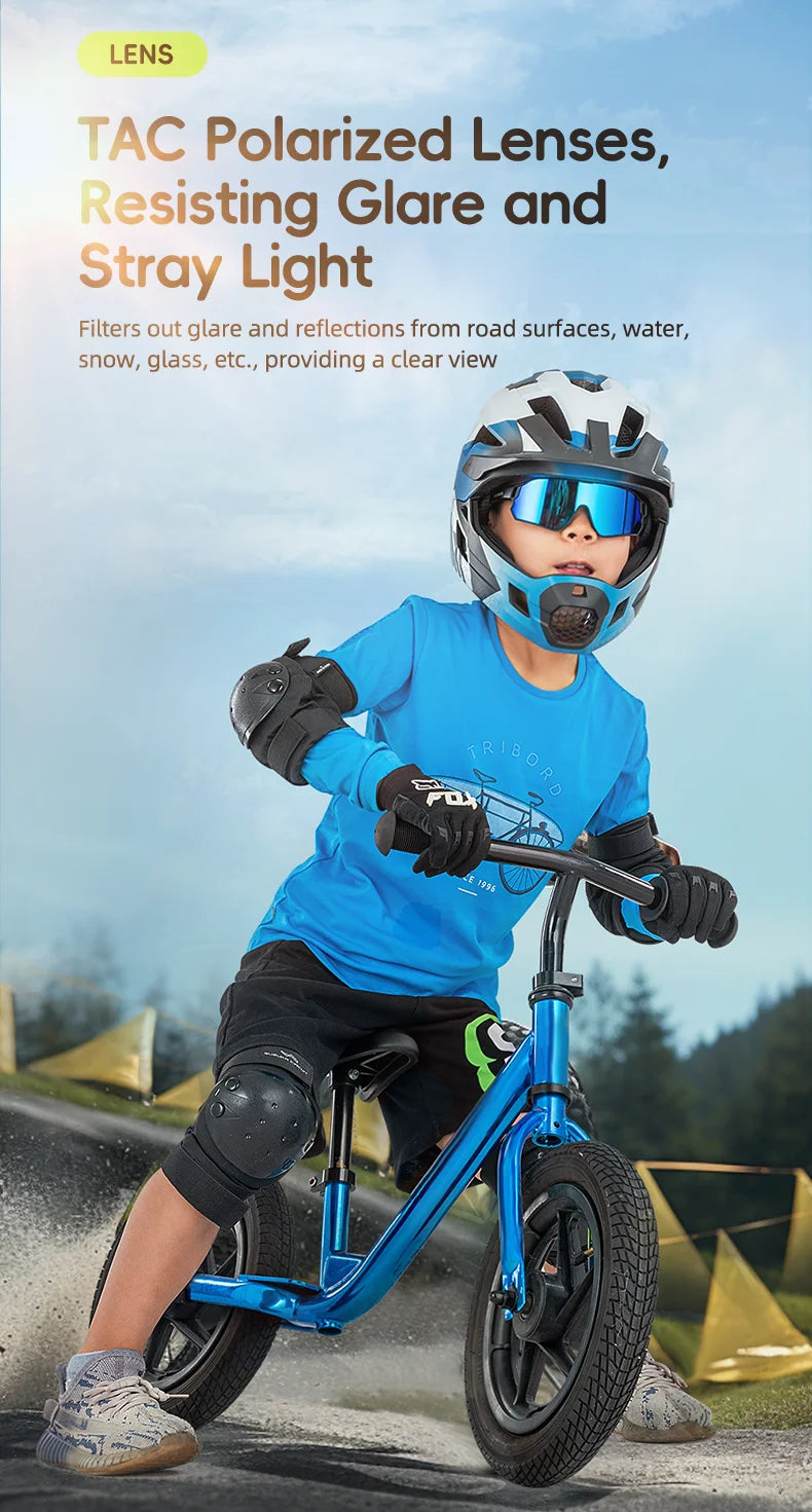 ROCKBROS Children's Cycling Glasses Polarized Photochromic Lens Children Bicycle Glasses Non-Slip Rubber Temple Arm Bike Glasses