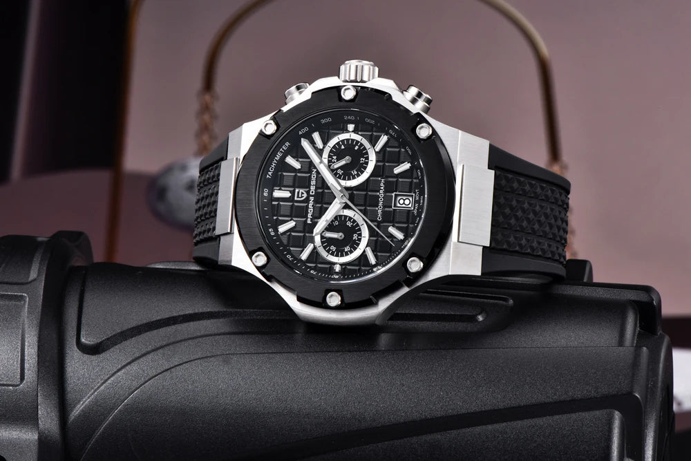 Montres à quartz pour hommes PAGANI DESIGN– Chronographe sportif de luxe, étanche, doté d'aiguilles luminescentes et d'un verre saphir avec traitement antireflet