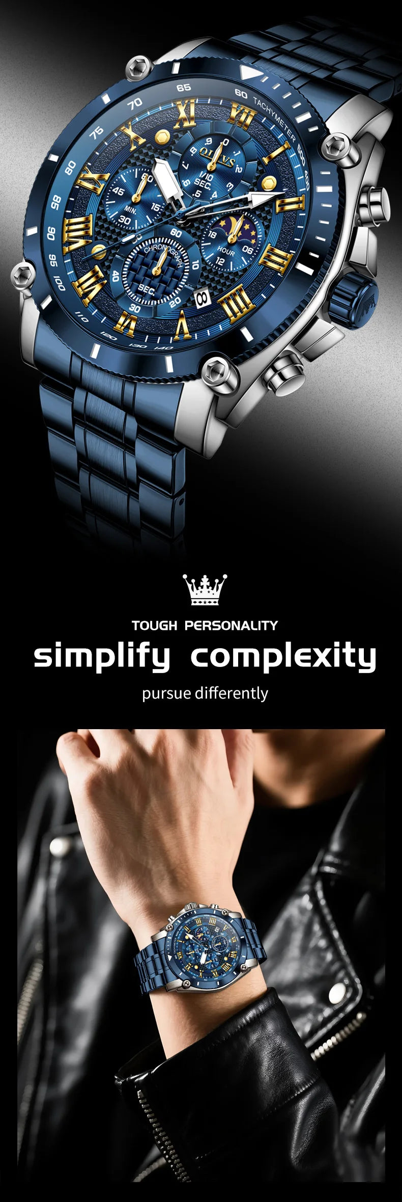 OLEVS 2025 New Men Watch Top Brand Luxury Watch Men Stainless Steel Waterproof Sport Quartz Chronograph Wrist Watch Man Relogio