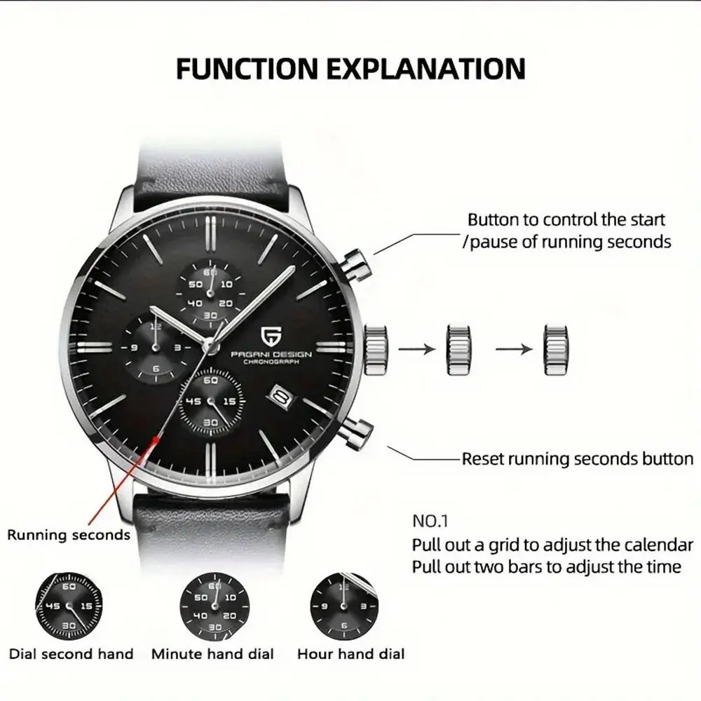 PAGANI DESIGN New 2720K Men Watch VK67 Quartz Wristwatch Multi functional Chronograph Sapphire Glass Waterproof Clock Watch Gift