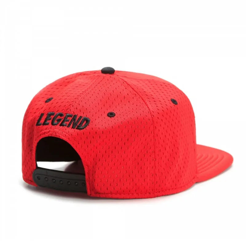 LEGEND Snapback Red Mesh Breathable Quick Dry Flat Brim Baseball Cap Men Women Outdoor Hiking Running Sports Hat