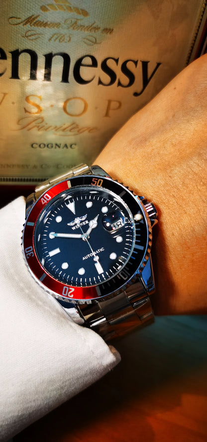 Orologio meccanico classico da uomo – Marchio di lusso, stile professionale, movimento automatico, lunetta girevole, quadrante luminescente, bracciale in acciaio
