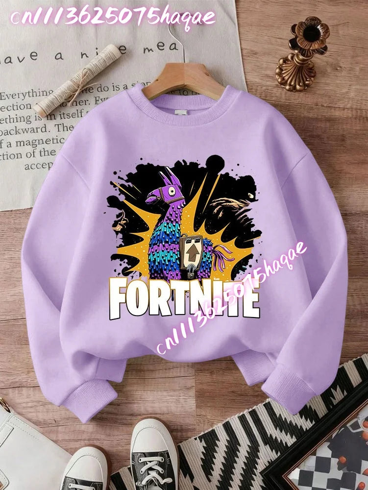 Sweatshirt pullover FORTNITED de manga comprida para criança, estilo streetwear para menina, menino e bebé, top de moda anime infantil, presente