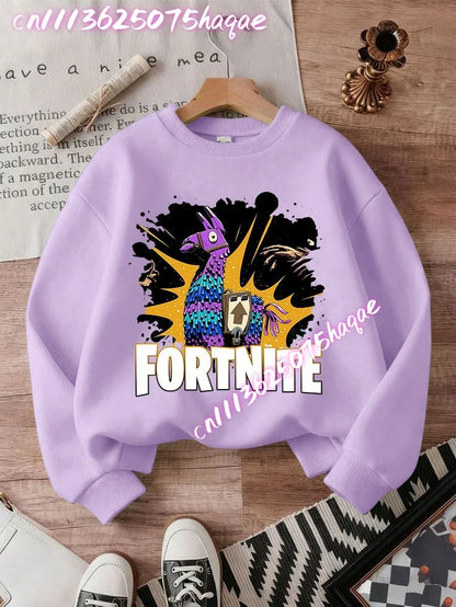 Sweatshirt pullover FORTNITED de manga comprida para criança, estilo streetwear para menina, menino e bebé, top de moda anime infantil, presente